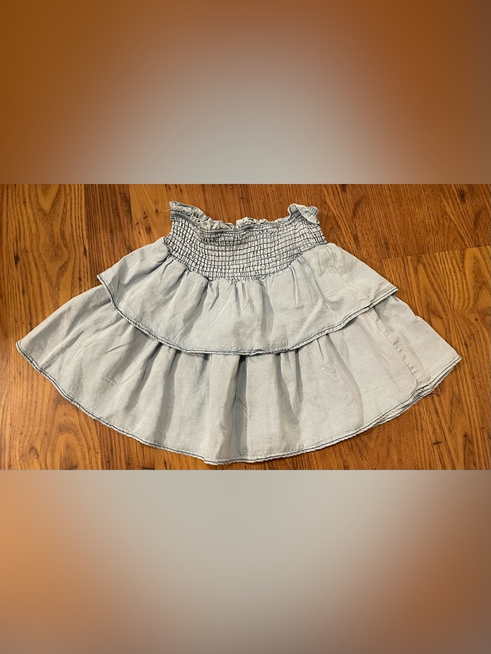 Light Blue Tiered Smocked-Waist Skater Skirt